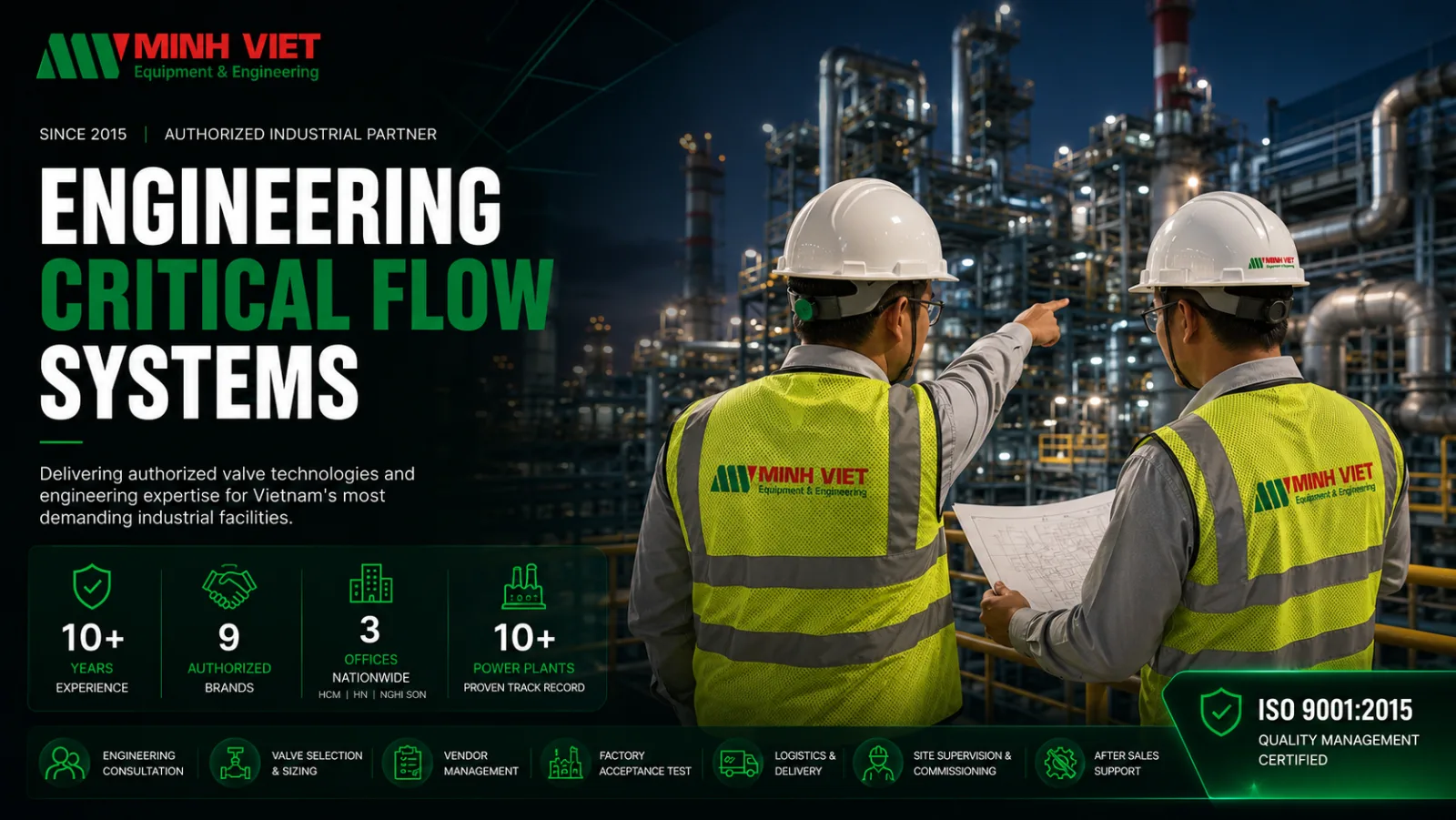 Dịch vụ van & bơm công nghiệp trọn vòng đời tại Minh Việt Tech — tư vấn, cung cấp chính hãng, lắp đặt, commissioning, bảo trì