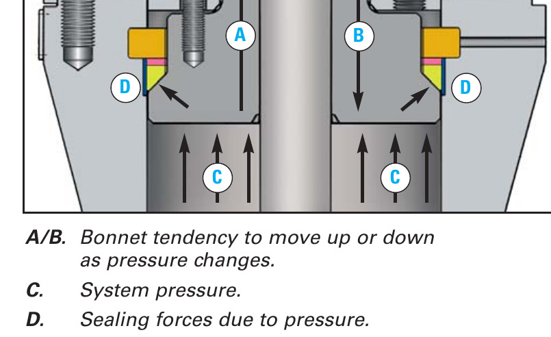 Sơ đồ nguyên lý van pressure seal VELAN: áp suất hệ thống sinh lực làm kín, áp càng cao càng kín